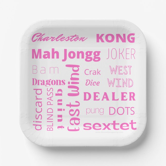 Assiettes En Carton Plaque américaine Mah Jongg en papier avec mots ro (Recto)