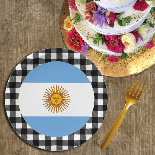 Assiettes En Carton Plaque argentine, plaid de buffle & drapeau argent