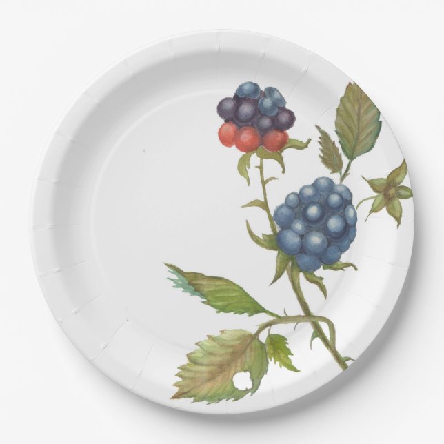 Assiettes En Carton plaque avec la branche d'aquarelle (Devant)