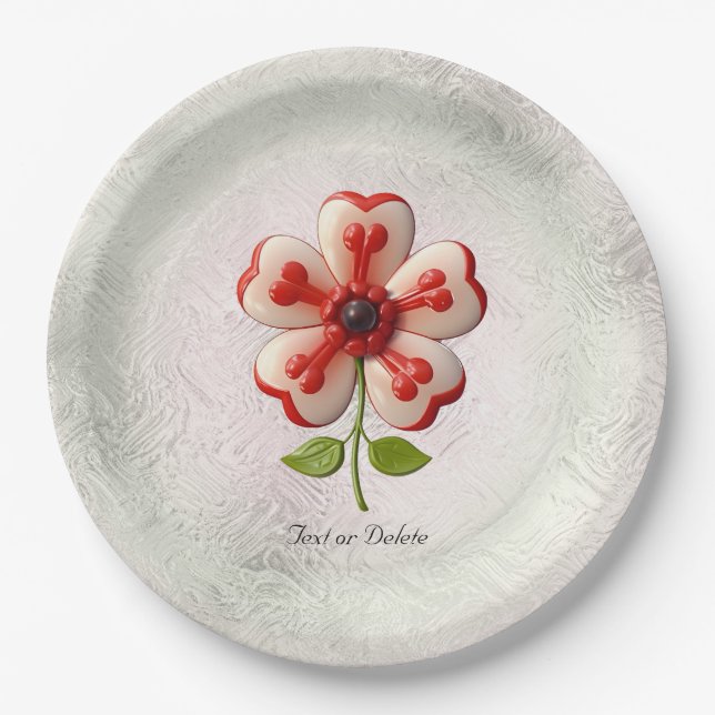 Assiettes En Carton Plaque blanche en papier rouge (Devant)