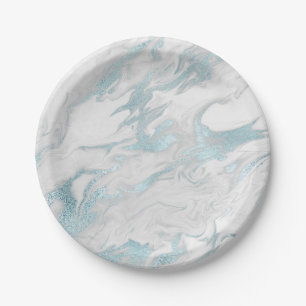 Assiettes En Carton Plaque bleue en papier marbré