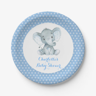 Assiettes En Carton Plaque Boy Elephant Baby shower Blue Party 7"