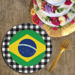 Assiettes En Carton Plaque Brésil, plaid de buffle & drapeau brésilien