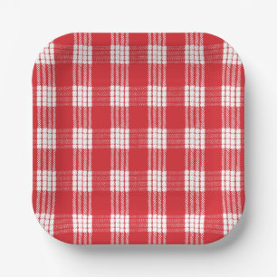 Assiettes En Carton Plaque Carré Hawaiian Palaka rouge et blanc