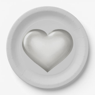 Assiettes En Carton Plaque coeur en verre argenté