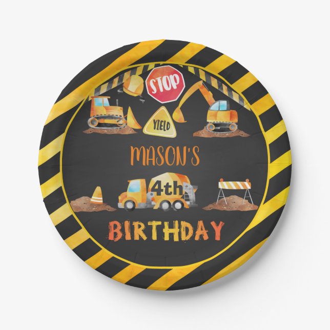 Assiettes En Carton Plaque d'anniversaire de construction - noir (Devant)