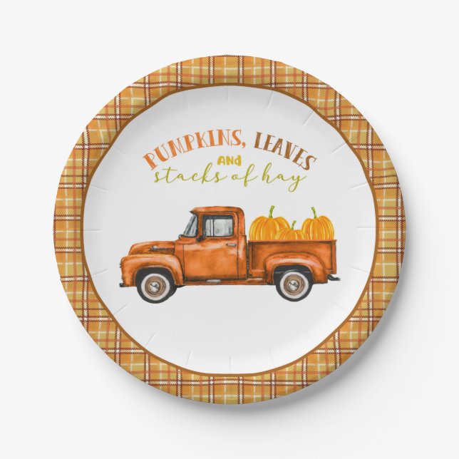 Assiettes En Carton Plaque d'anniversaire du camion d'automne (Devant)