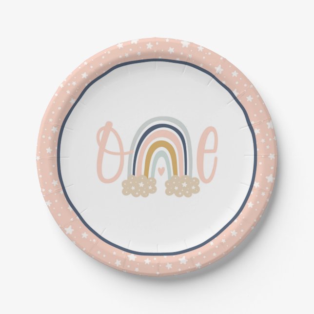 Assiettes En Carton Plaque d'anniversaire moderne Rainbow First Birthd (Devant)