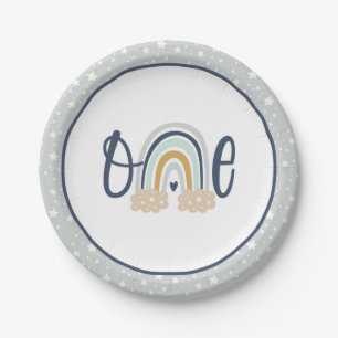 Assiettes En Carton Plaque d'anniversaire moderne Rainbow First Birthd