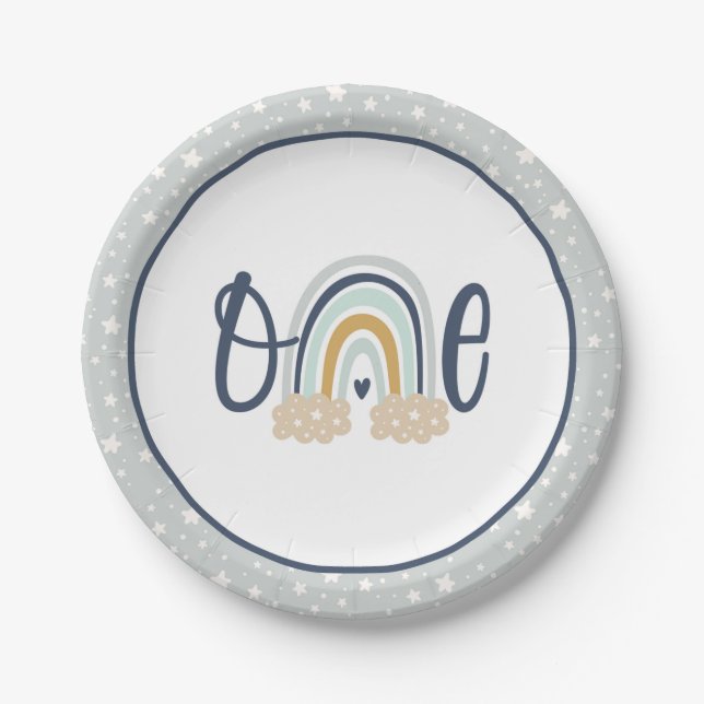 Assiettes En Carton Plaque d'anniversaire moderne Rainbow First Birthd (Devant)