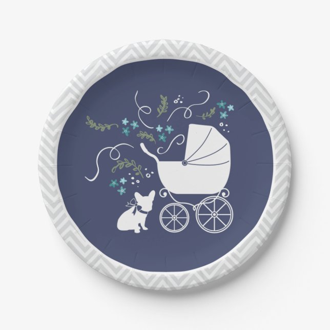 Assiettes En Carton Plaque de Baby shower Buldog française 2 (Devant)