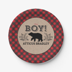 Assiettes En Carton Plaque de Baby shower d'ours de bûcheron