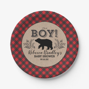 Assiettes En Carton Plaque de Baby shower d'ours de bûcheron