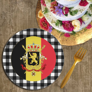 Assiettes En Carton Plaque de Belgique, plaid de buffle & drapeau belg