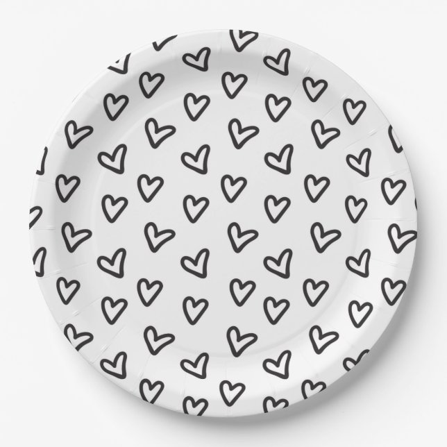 Assiettes En Carton Plaque de coeur noir moderne (Devant)