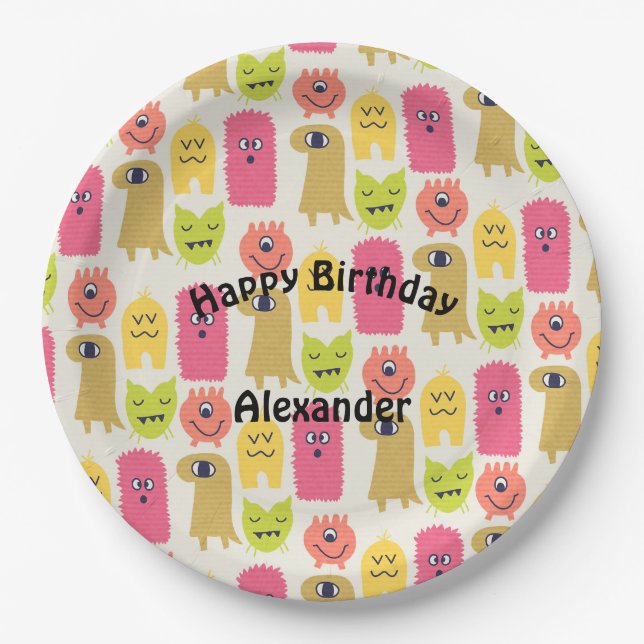 Assiettes En Carton Plaque de fête d'anniversaire de Kawaii Monster (Devant)