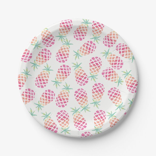 Assiettes En Carton Plaque de fête d'aquarelle rose ananas (Devant)