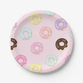Assiettes En Carton Plaque de fête de Donut rose