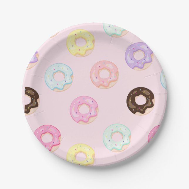 Assiettes En Carton Plaque de fête de Donut rose (Devant)