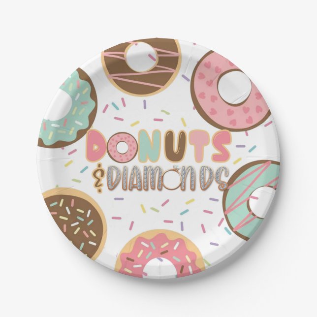 Assiettes En Carton Plaque de Fête de l'mariée Donuts & Diamonds (Devant)