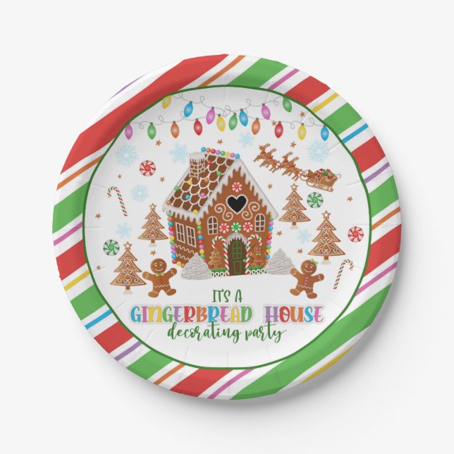Assiettes En Carton Plaque de fête décorative Maison en pain d'épice - (Devant)