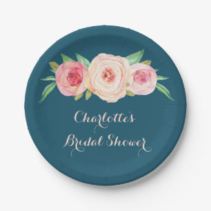 Assiettes En Carton Plaque de Fête des mariées bleu marine rose pâle
