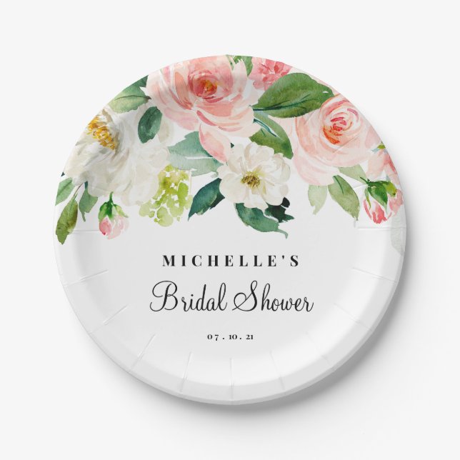Assiettes En Carton Plaque de Fête des mariées, Blush (Devant)
