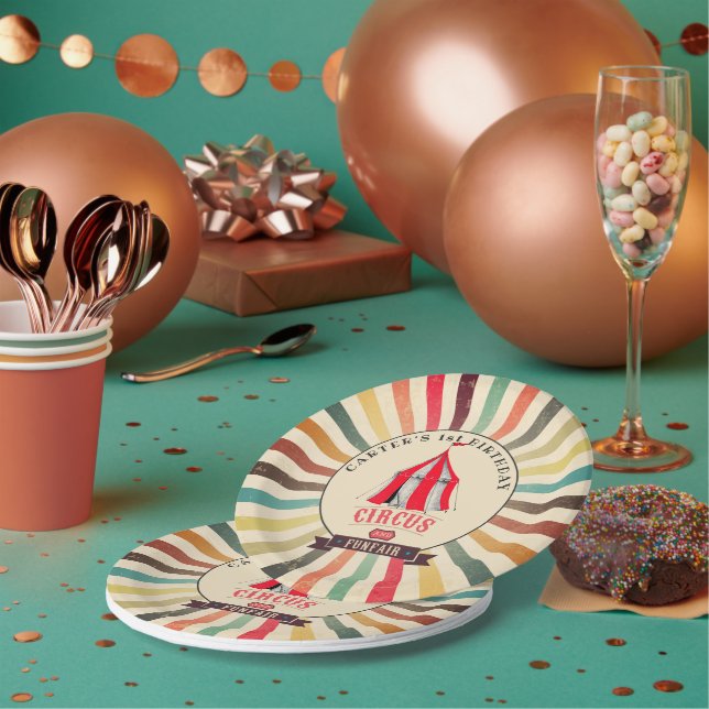 Assiettes En Carton Plaque de fête personnalisée Cirque Vintage coloré (Multi)