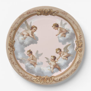 Assiettes En Carton Plaque de fête Rococo Cherub Rose Cloud