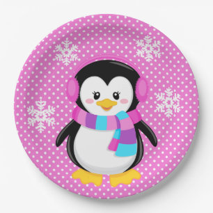 Assiettes En Carton Plaque de filles pingouin