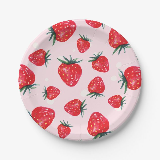 Assiettes En Carton Plaque de fraise rose aquarelle (Devant)