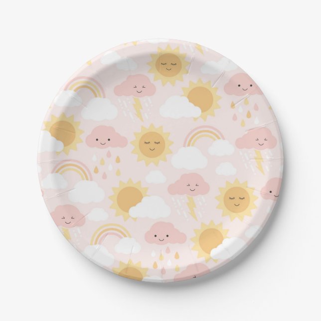 Assiettes En Carton Plaque de la fête de soleil rose (Devant)