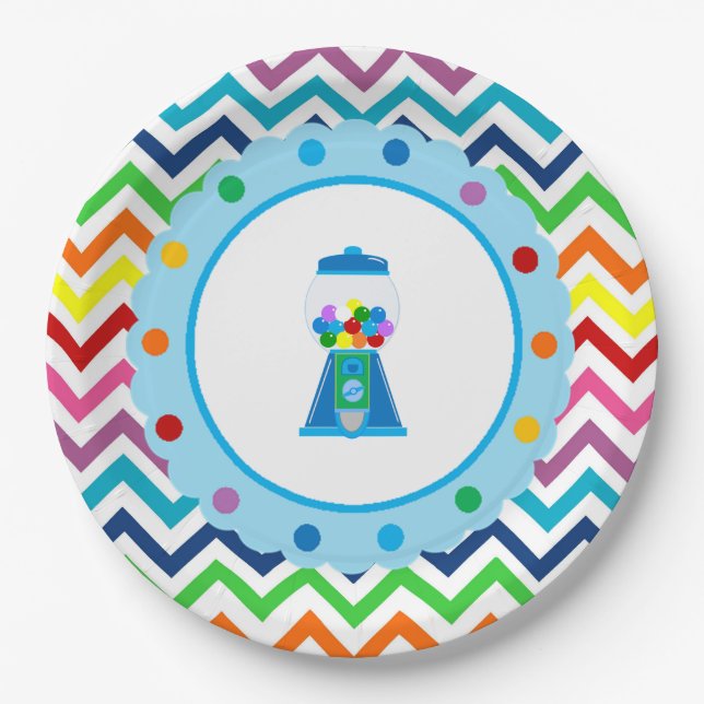 Assiettes En Carton Plaque de la partie Rainbow Chevron Gumball (Devant)