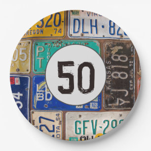 Assiettes En Carton Plaque de licence rouillée 50e anniversaire