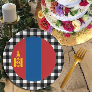 Assiettes En Carton Plaque de Mongolie, plaid de buffle et drapeau mon