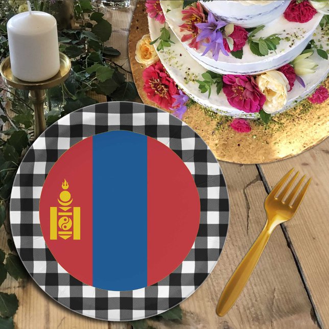 Assiettes En Carton Plaque de Mongolie, plaid de buffle et drapeau mon (Créateur téléchargé)
