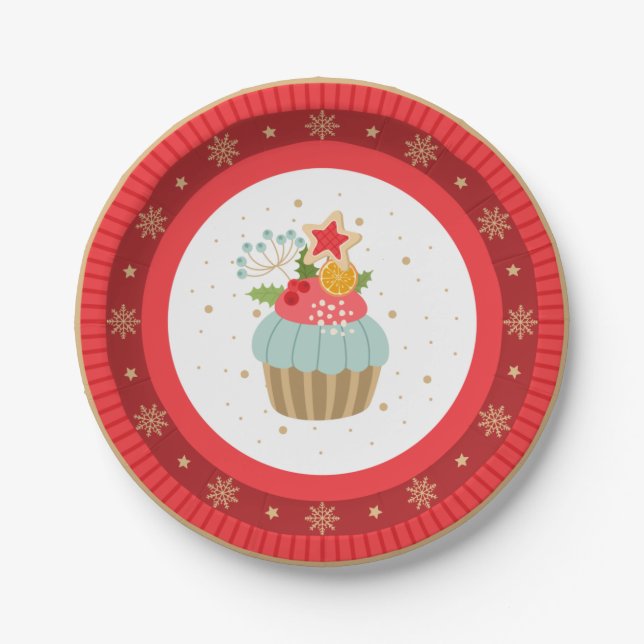 Assiettes En Carton Plaque de Noël de Cupcake (Devant)