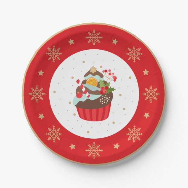 Assiettes En Carton Plaque de Noël de Cupcake (Devant)