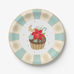 Assiettes En Carton Plaque de Noël de vacances Poinsettia Cupcake