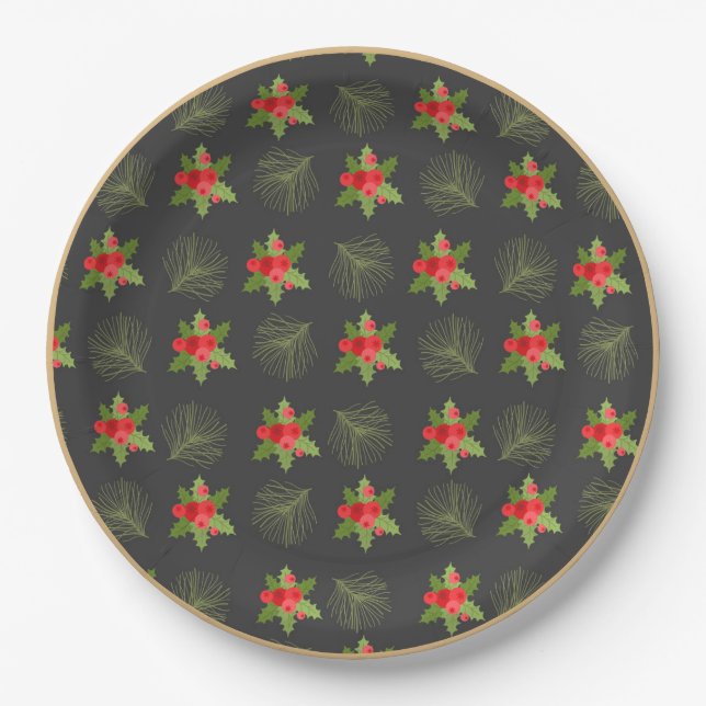 Assiettes En Carton Plaque de Noël Holly Berry (Devant)