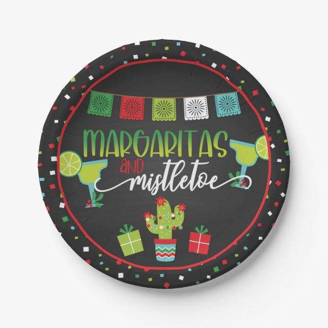 Assiettes En Carton Plaque de Noël Margaritas et Mistletoe (Devant)