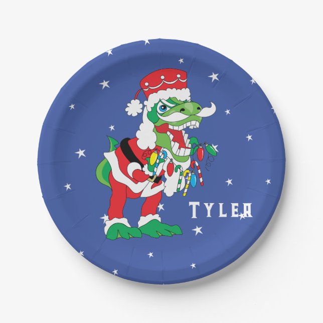 Assiettes En Carton Plaque de Noël TySANTAsaurus (Devant)