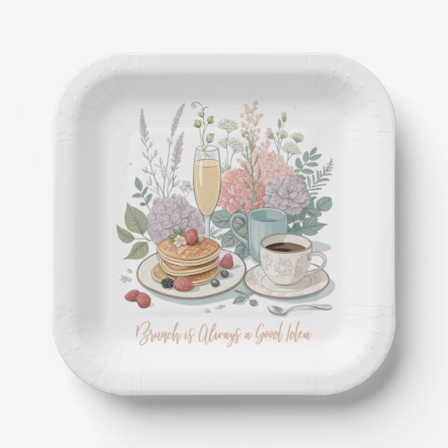 Assiettes En Carton Plaque de papier à brunch floral (Recto)