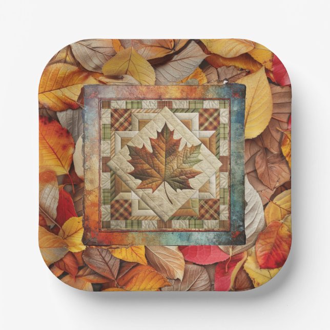 Assiettes En Carton Plaque de papier à feuilles d'automne (Recto)