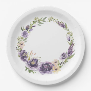 Assiettes En Carton Plaque de papier à fleurs violet
