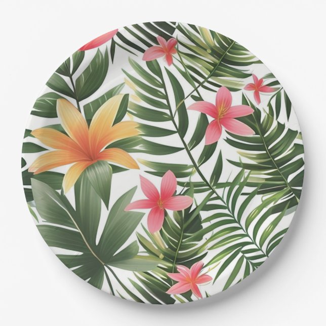 Assiettes En Carton Plaque de papier à orchidée tropicale (Devant)