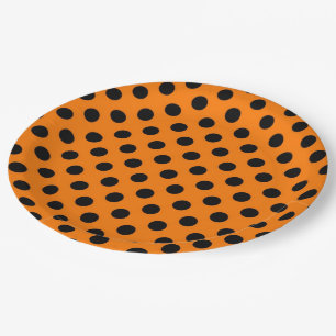 Assiettes En Carton Plaque de papier à pois noir orange