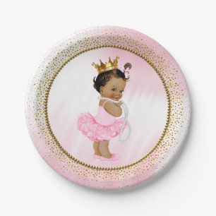 Assiettes En Carton Plaque de papier Baby shower Afro-Américaine Princ