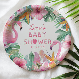 Assiettes En Carton Plaque de papier Baby shower de Flamant rose tropi