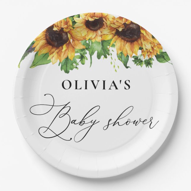 Assiettes En Carton Plaque de papier Baby shower de tournesol (Devant)